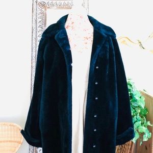 Vintage Long Faux Fur Royal Blue Trench Coat